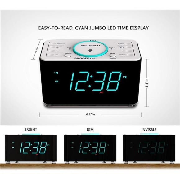 Smartset 15Watt Ultra Fast Wireless Charging Dual Alarm Clock Radio with Speaker - Picture 6 of 6